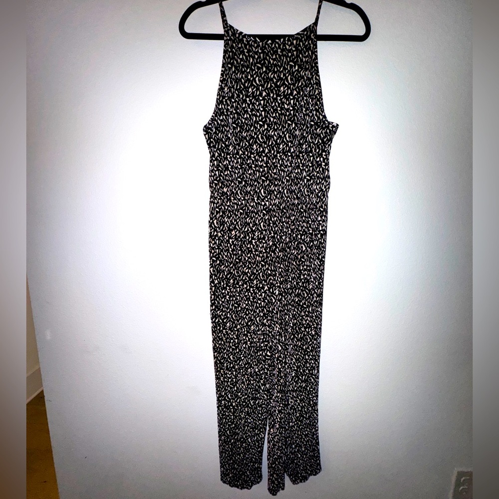 Topshop Black and White Starry Jumpsuit with High Neck and Flowy Legs